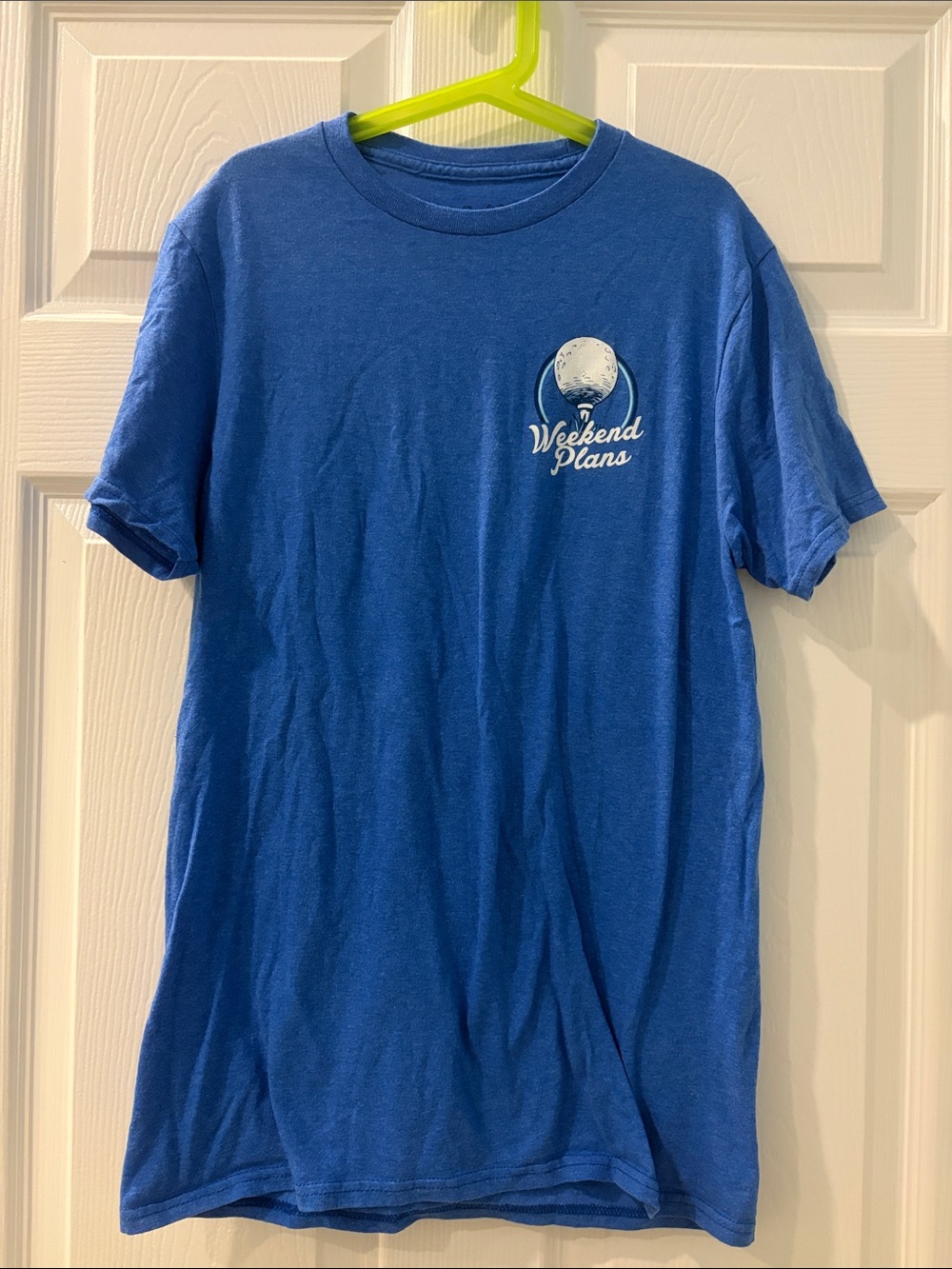 Men's Blue Golf Graphic T-Shirt “Weekend Plans” Size Small